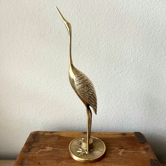 Vintage Other - Vintage Brass Crane Detailed Bird Figurine Home Decor